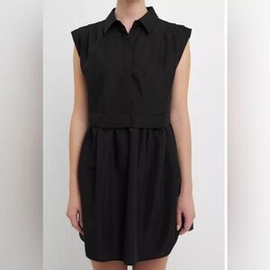 English Factory Black Pleated Shoulder Shirt Dress(Size Large)